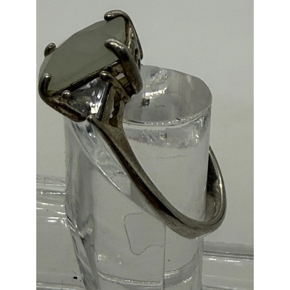 Sterling Jadite Vintage Ring Avon RJ Cushion Cut CZ Side Stones Nice Size 7.75 - Picture 13 of 16